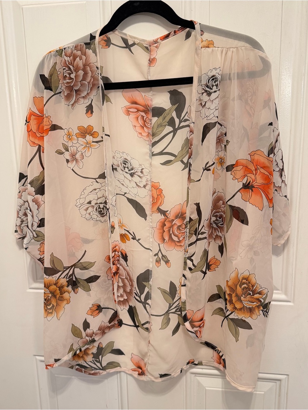 Floral Sheer Kimono in Peach-Cream